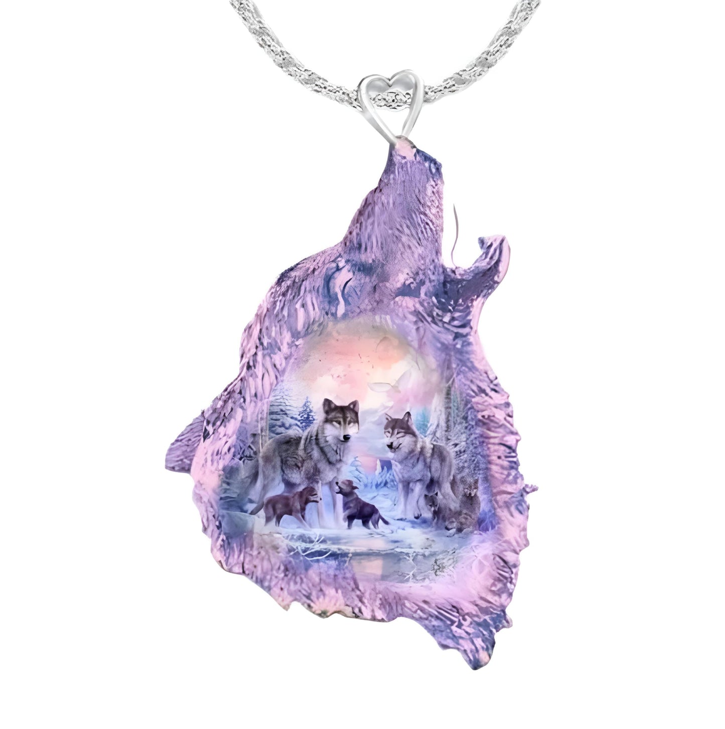 Wolf Howling Galaxy, Solar System, Snow Field, Pendant Necklace, Stainless Steel Chain - Christmas, Birthday, or Party Gift