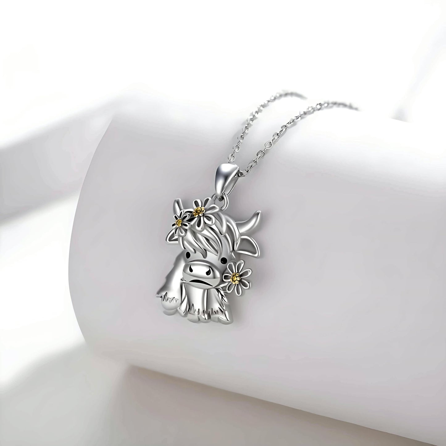 SUPAC Unique & Fashionable Cartoon Cow Necklace with Flower Pendant in White K