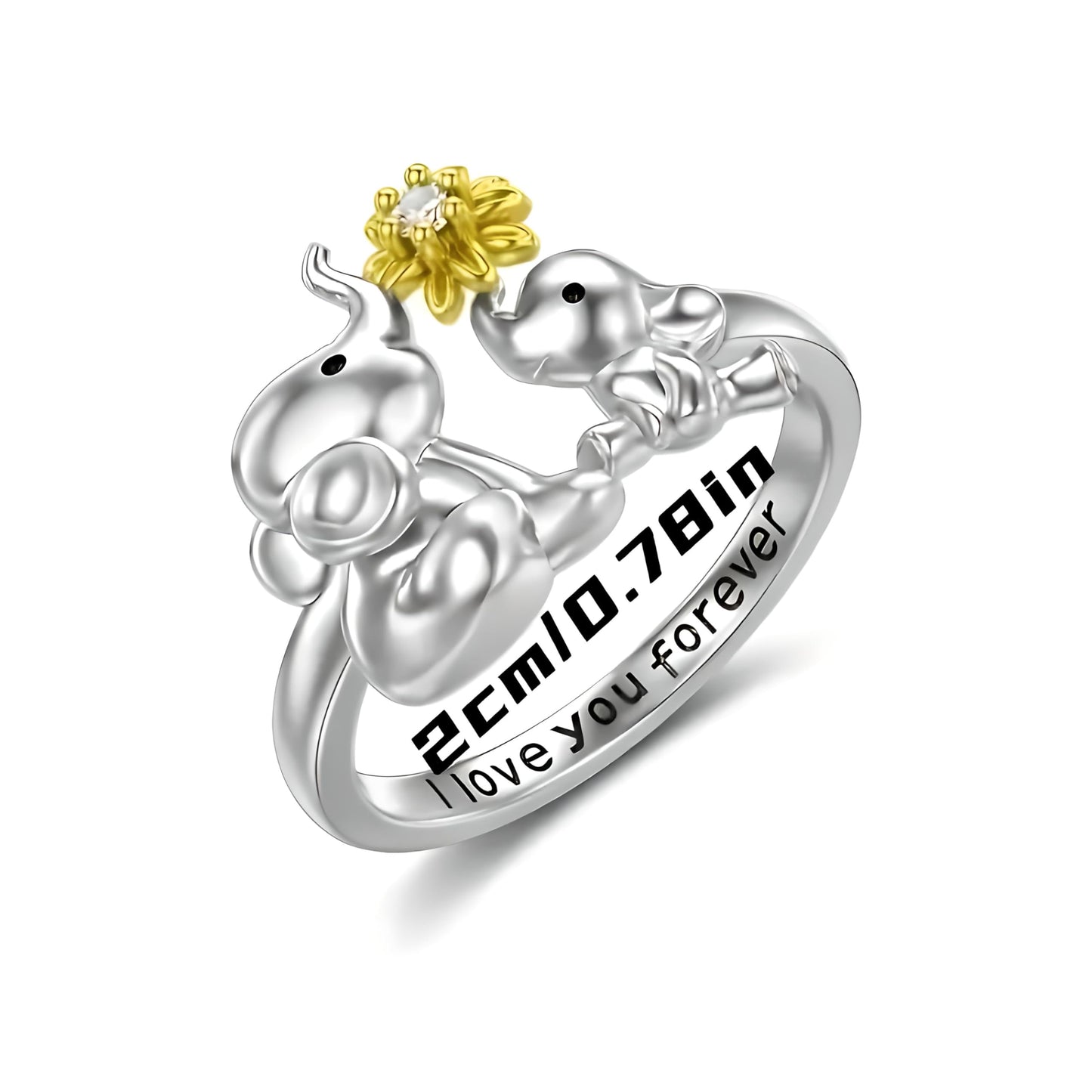 Elephant with Flower Stainless Steel Ring - Cute Flower Design, Stainless Steel - Elephant Jewelry Gift