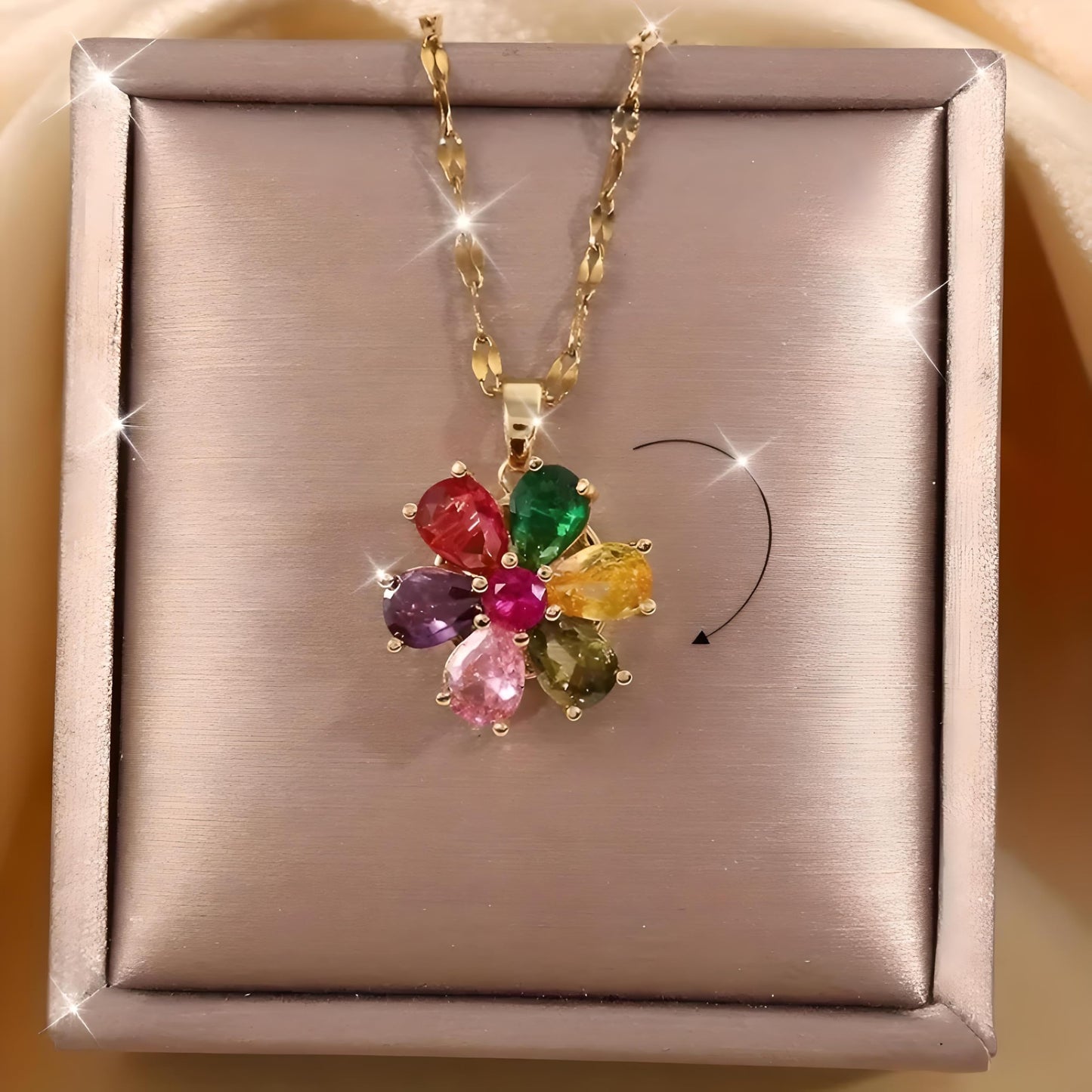 SUPAC Exquisite 360° Rotatable White Blossom Pendant Necklace - Fashion Decompression Jewelry with Adjustable Chain - Birthday Gift for Women, Lovers, Friends, and Family