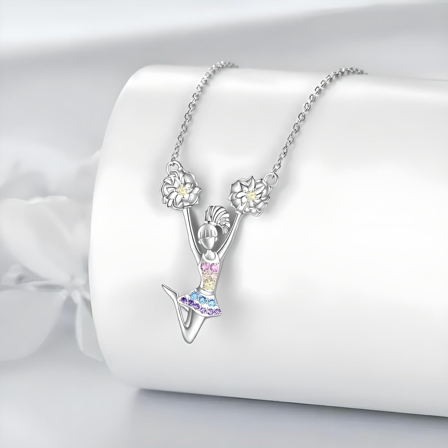 Sports Heart Necklace, 9 Different Sport Options: Basketball, Jumping Cheerleader, Gymnast, Softball, Volleyball, Ballet Ballerina, Runner, Sports Accessories Birthday Gift- Simulated Rainbow Diamonds, Christmas, Birthday or Party Gift