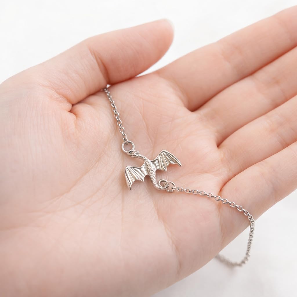 SUPAC Dragon Charm Bracelet, Silver Plated Stainless Steel, Adjustable Chain, Hypoallergenic, Waterproof, 9.84 in + 1.97 in Extender