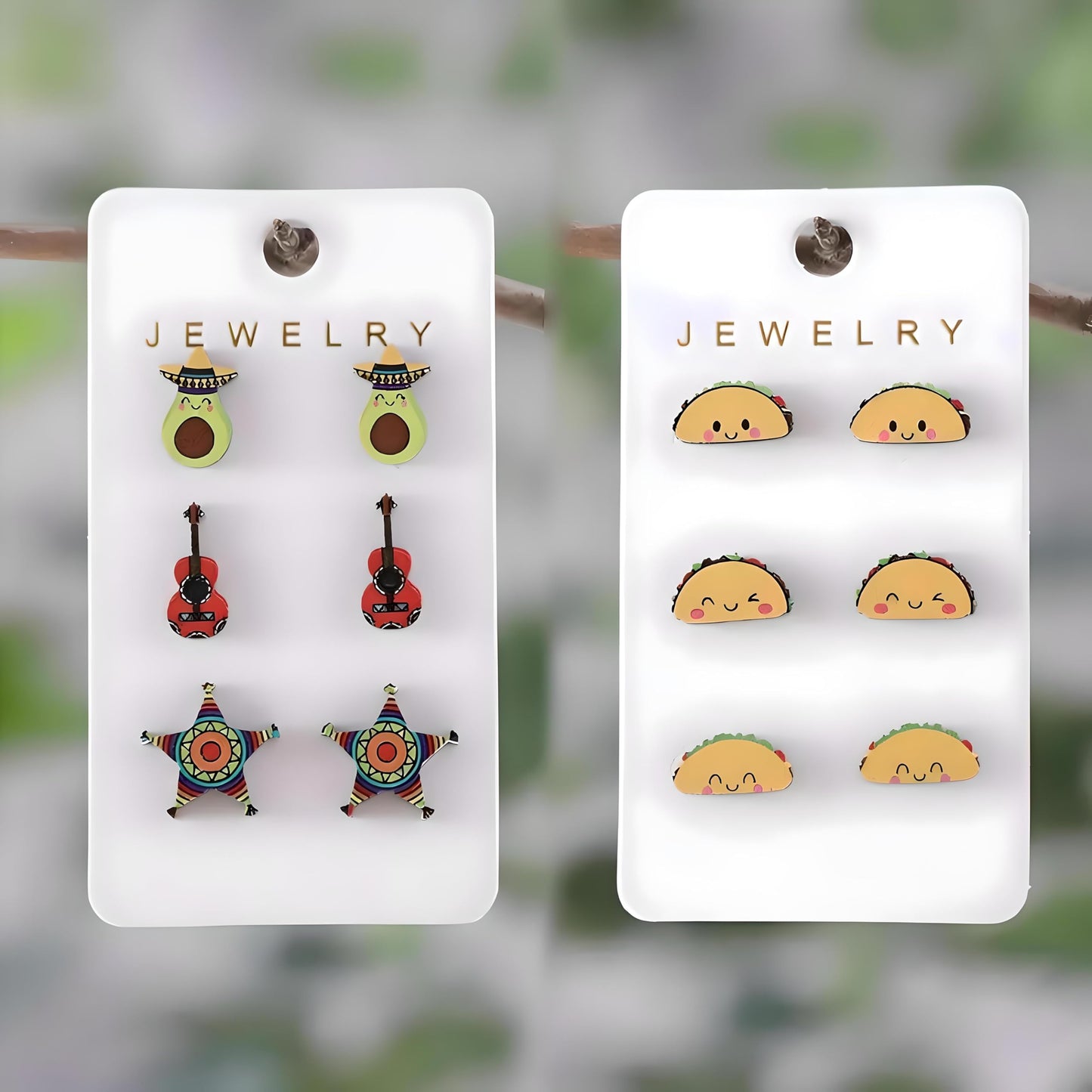 Cute Taco Stud Earrings Set, 3 Pairs of Mexican Cinco de Mayo Food Jewelry, Different Facial Expressions - 0.59 inch