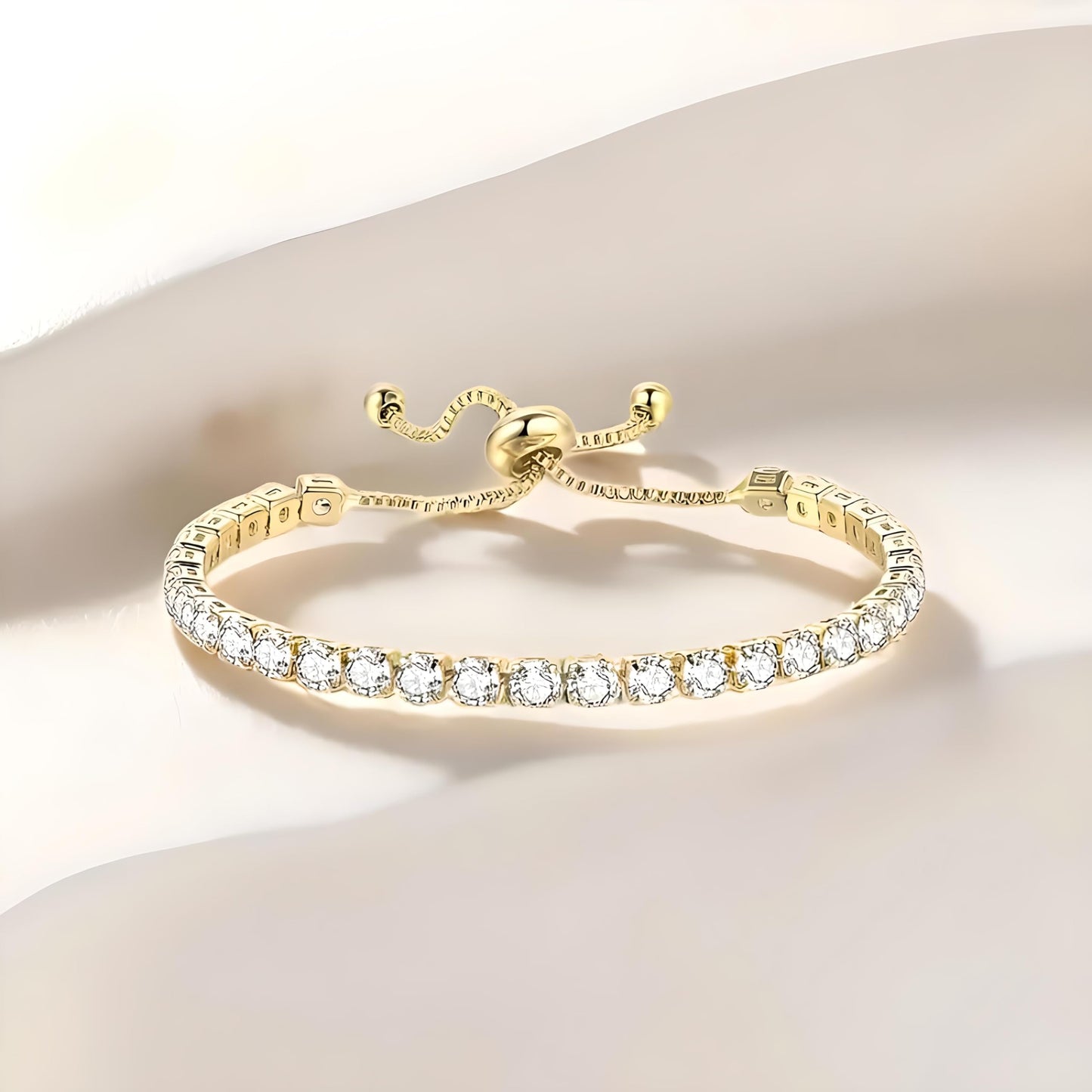 Gold Tennis Bracelet, Stretch Hand Jewelry for Women Men, Luxury Shiny (Simulated Diamond) - Christmas or Birthday Gift