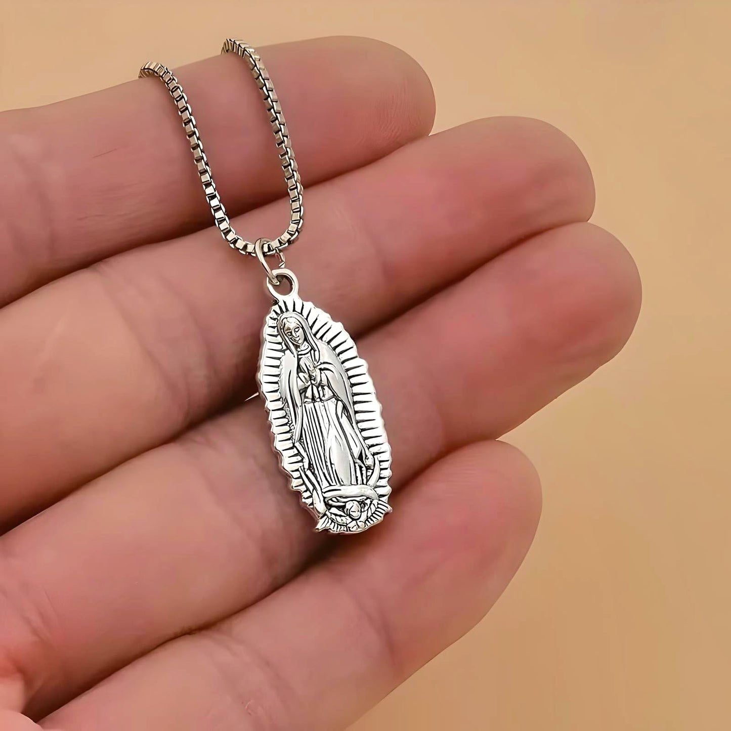 SUPAC Silver Virgin Mary Pendant Necklace, Perfectly Suited for Men and Women, Infusing Style with Spiritual Splendor - Stainless Steel Chain - Christmas or Birthday Gift