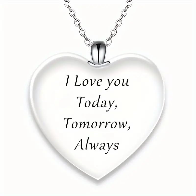 SUPAC Cute Underwater Turtle Glass Heart Pendant Necklace, 'I Love You Today, Tomorrow, Always' Engraved - Holiday, Christmas, or Birthday Gift
