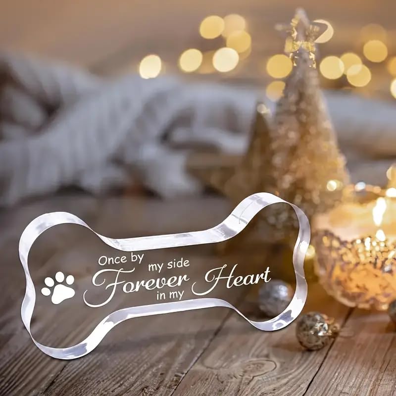 Glass Dog Bone Memorial Keepsake Plaque - Sympathy Bereavement Gift for Loss of Dog, Pet Loss Comfort Remembrance, Durable Acrylic Material- "Once by My Side Forever in My Heart"