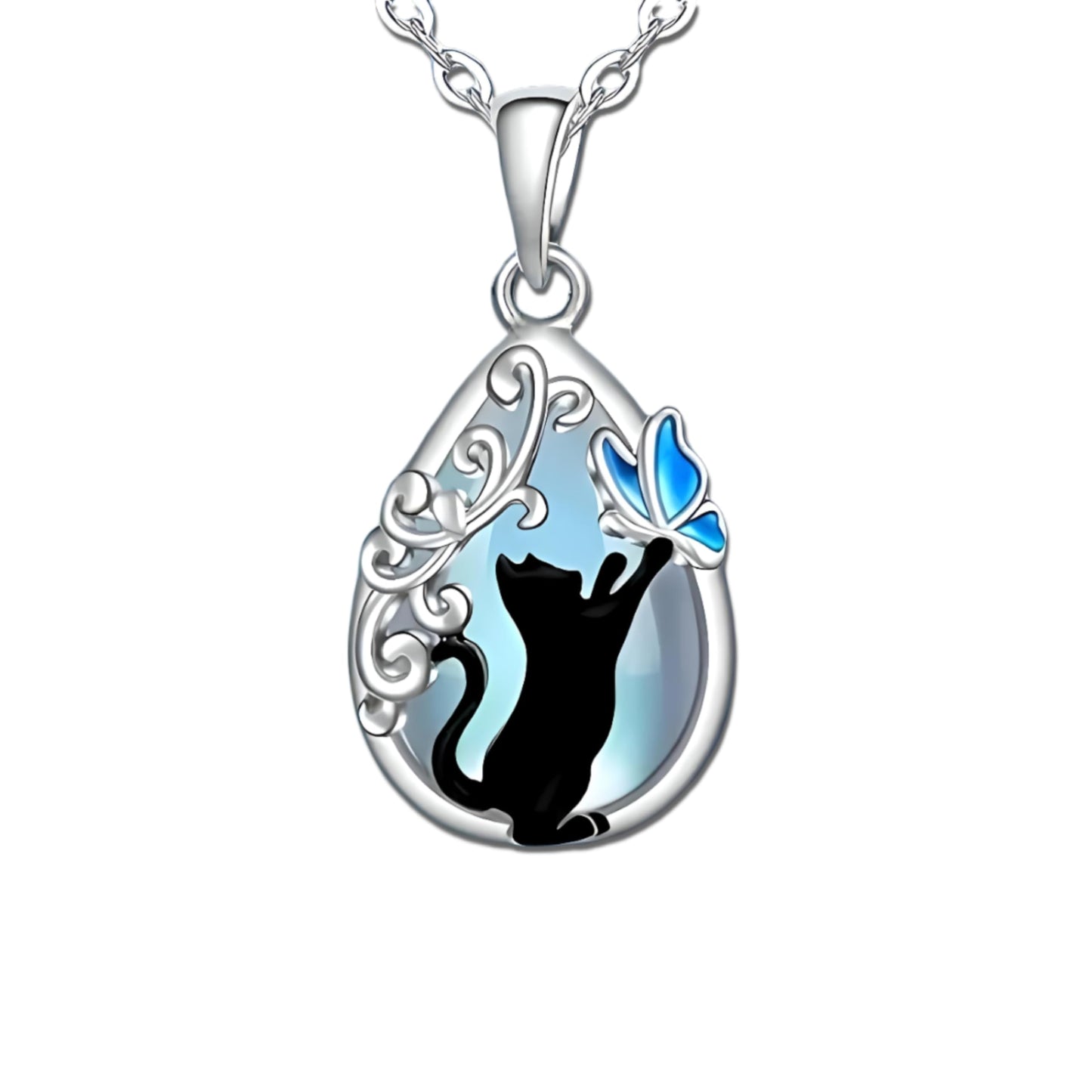 SUPAC Cute Heart Necklace, With Black Cat - Charming Cat Heart in Rose Gold - Stylish Gift for Women & Party Accessory