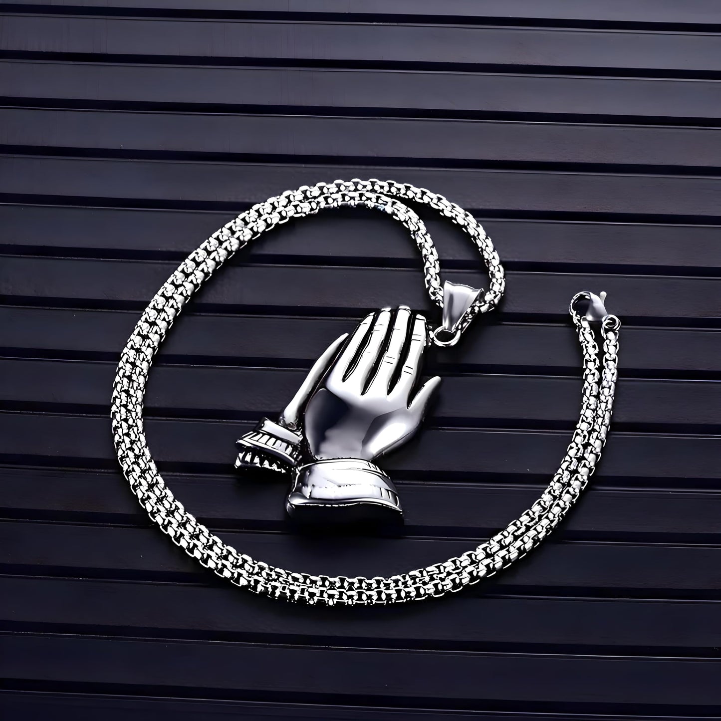 Exquisite Silver Prayer Hands Necklace - A Symbol of Faith, Elegance, and Spiritual Connection - 1pc Prayer Hands Stainless Steel Chain Pendant