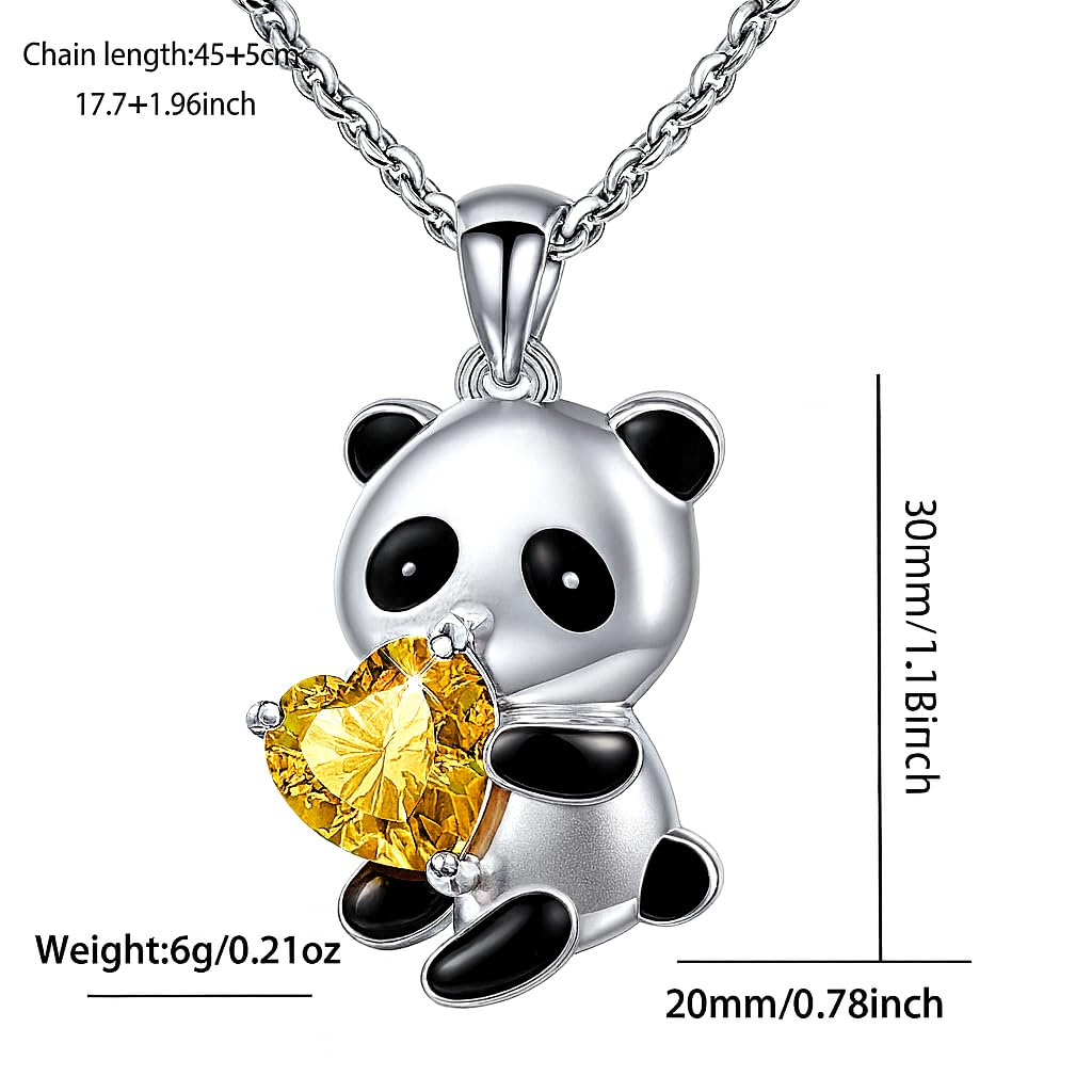 Cute Panda Heart Crystal Pendant Necklace, 17.7 inch Chain, Silver - 6+ Color Options