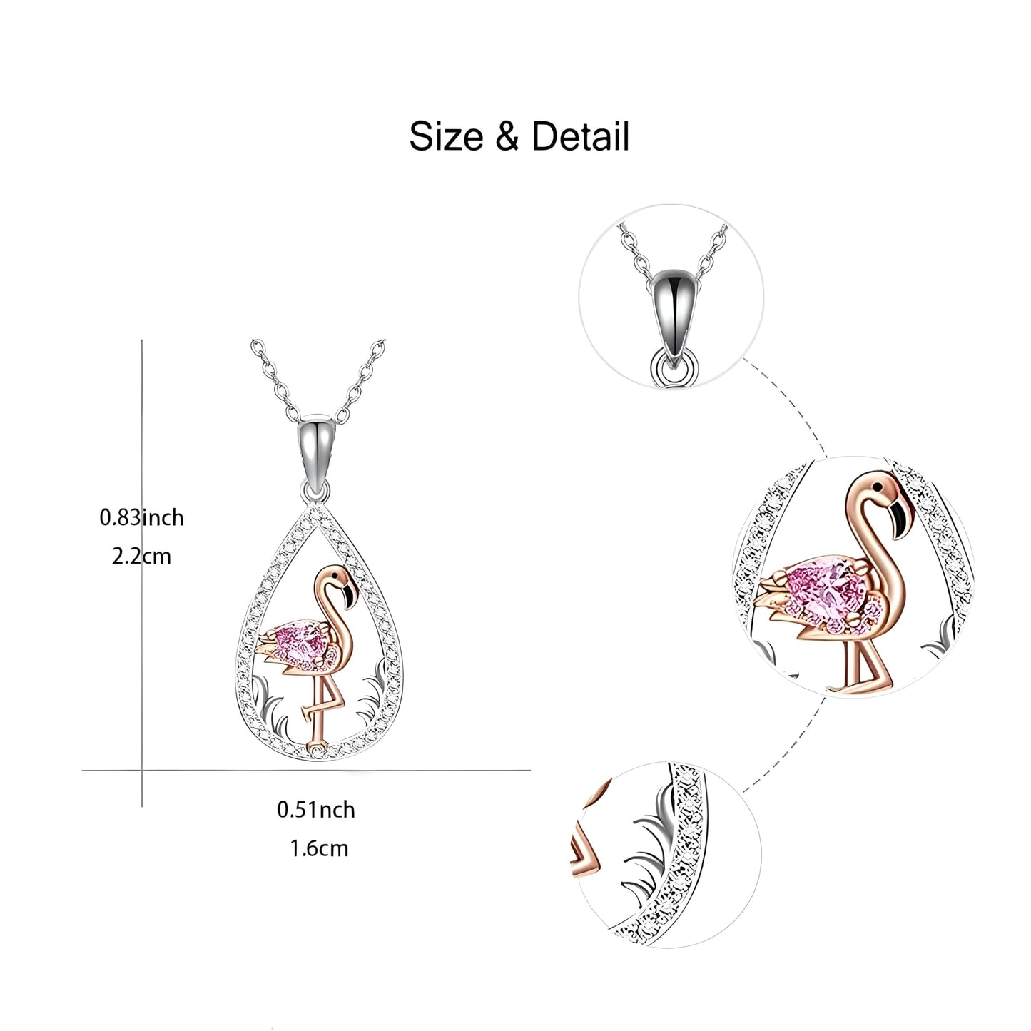 Flamingo Jewelry Set with Pink Crystal, 4-Piece Silver Teardrop Design, Necklace Bracelet Earrings Ring