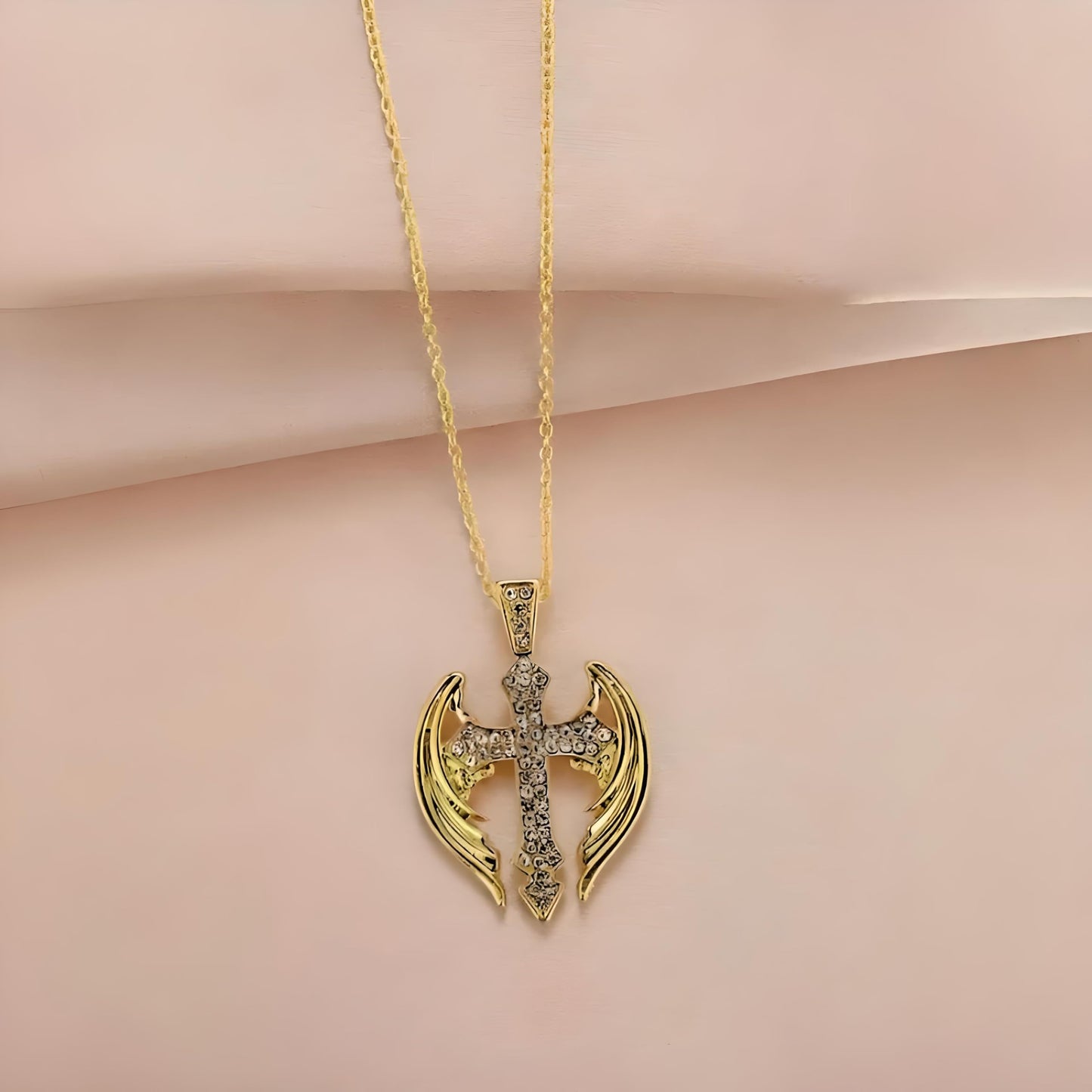 Exquisite Golden Angel Cross Pendant Necklace for Men - Elegant Religious Jewelry for Christmas, Birthday Gifts - Unique Faith Symbol with Durable Chain