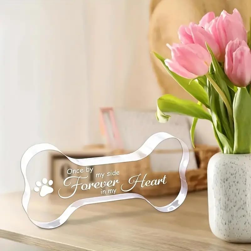 Glass Dog Bone Memorial Keepsake Plaque - Sympathy Bereavement Gift for Loss of Dog, Pet Loss Comfort Remembrance, Durable Acrylic Material- "Once by My Side Forever in My Heart"