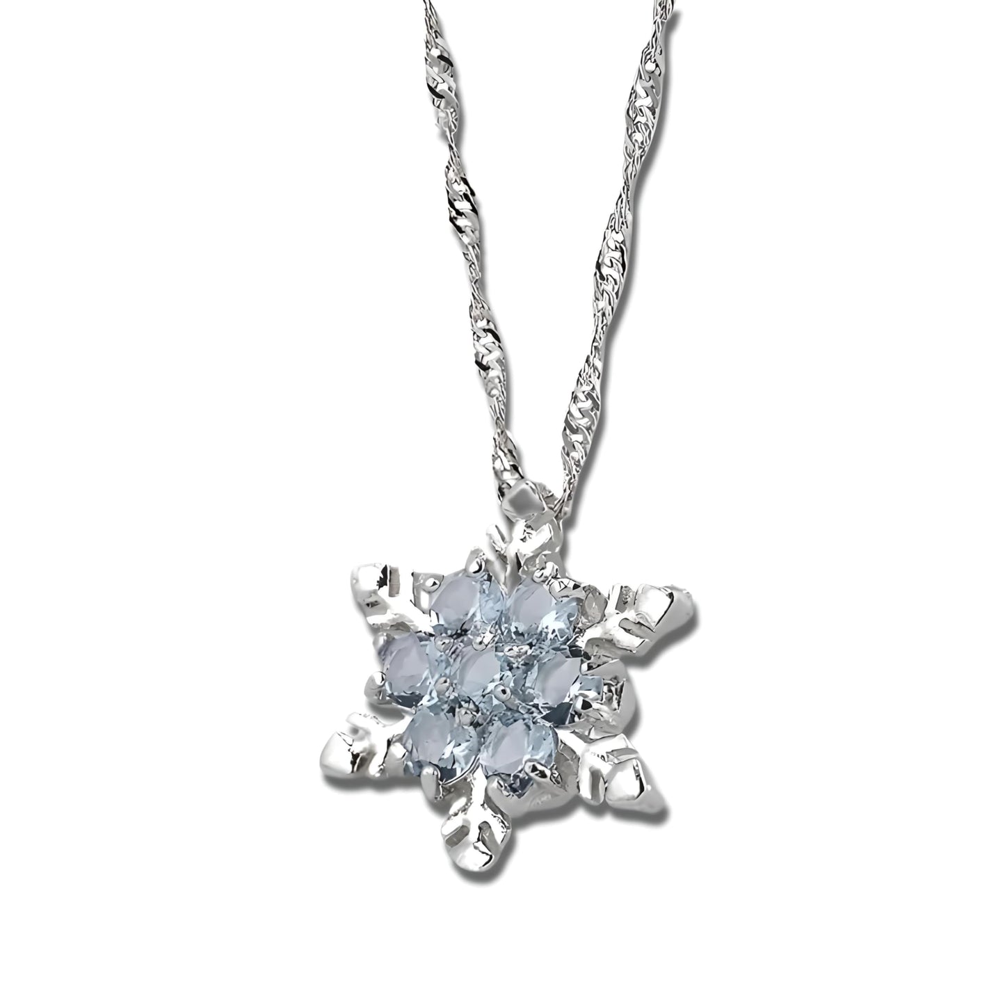 SUPAC Romantic Unique Elegant Blue Crystal Snowflake Flower Pendant Necklace Jewelry Gift- Christmas or Brithday Gift
