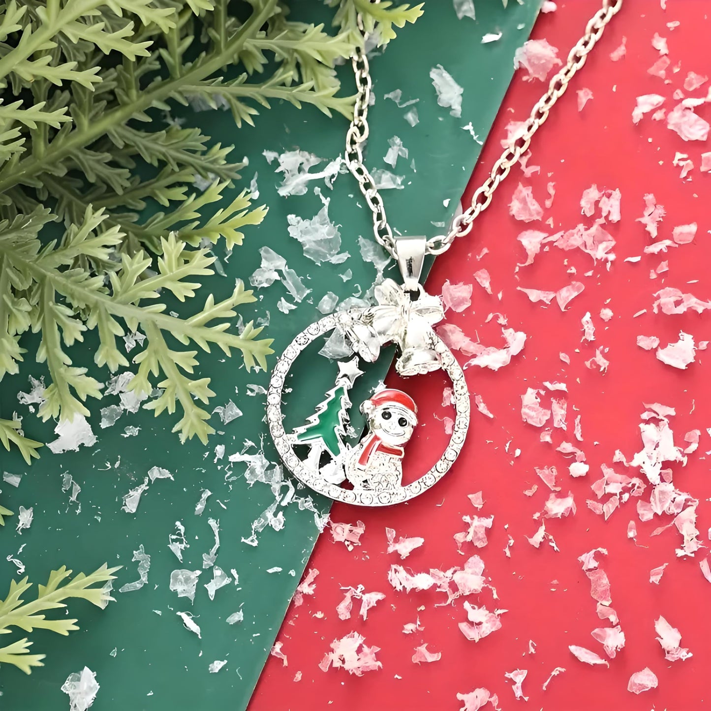 Festive Spirit Christmas Tree Snowman and Bells Pendant Necklace, Party Gift for Women