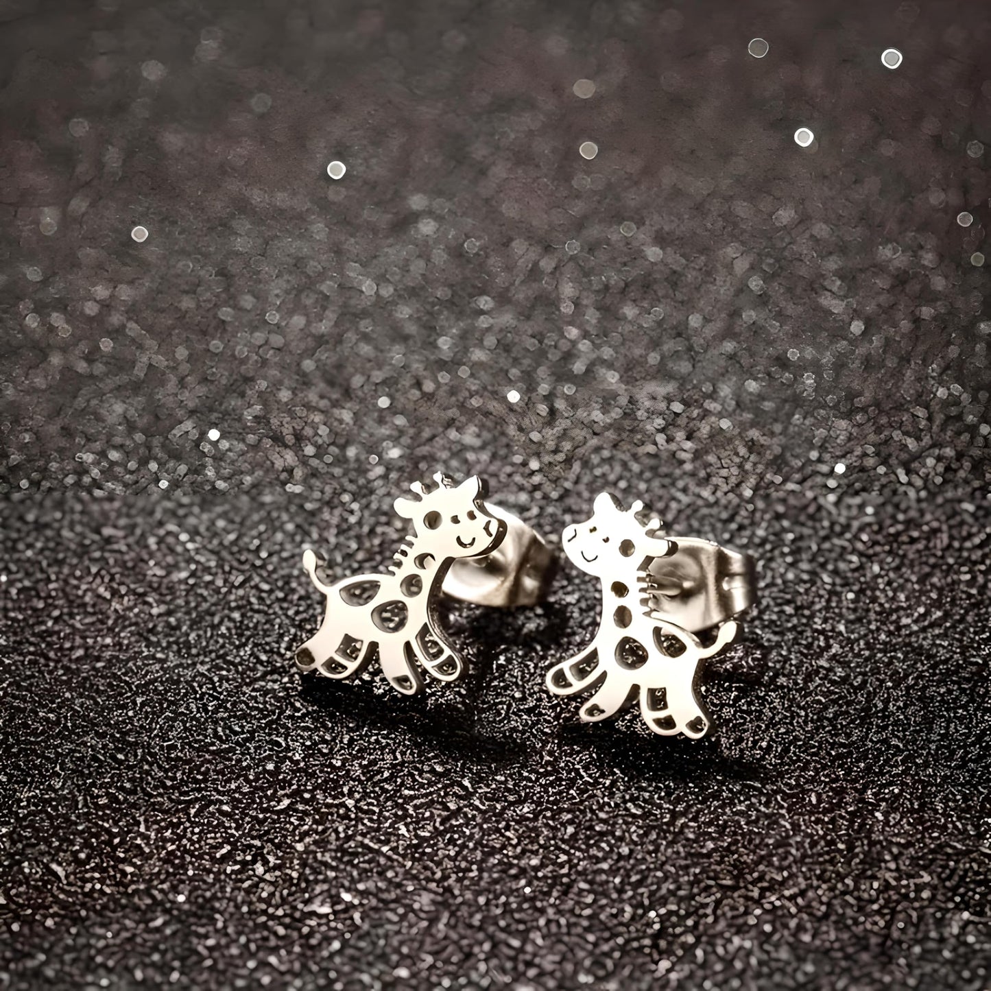 Cute Giraffe Stud Earrings, Black, Silver, Rose Gold, and Gold Options, Stainless Steel, Animal Design - Gift for Giraffe Lovers