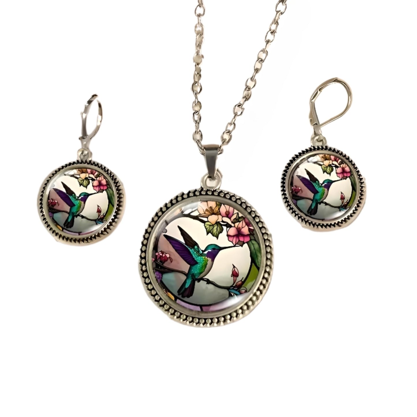 SUPAC Stunning Hummingbird Pendant Necklace - Two Humming Birds Searching for Flower - Fashionable Alloy Jewelry with Delicate Details - Birthday, Party, Gift Idea for Her