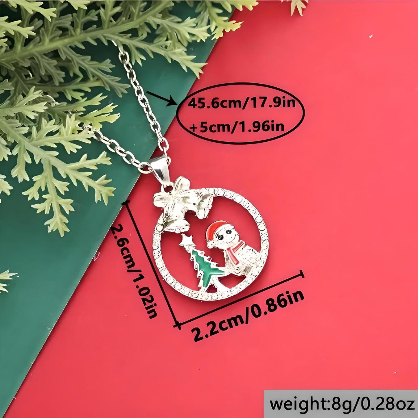 Festive Spirit Christmas Tree Snowman and Bells Pendant Necklace, Party Gift for Women