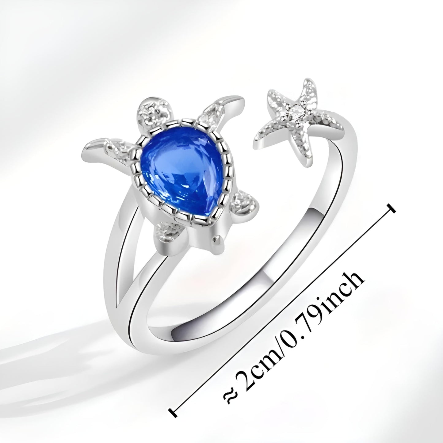 SUPAC Stainless Steel Blue Crystal Turtle Ring, Adjustable Size - Turtle Lovers' Gift