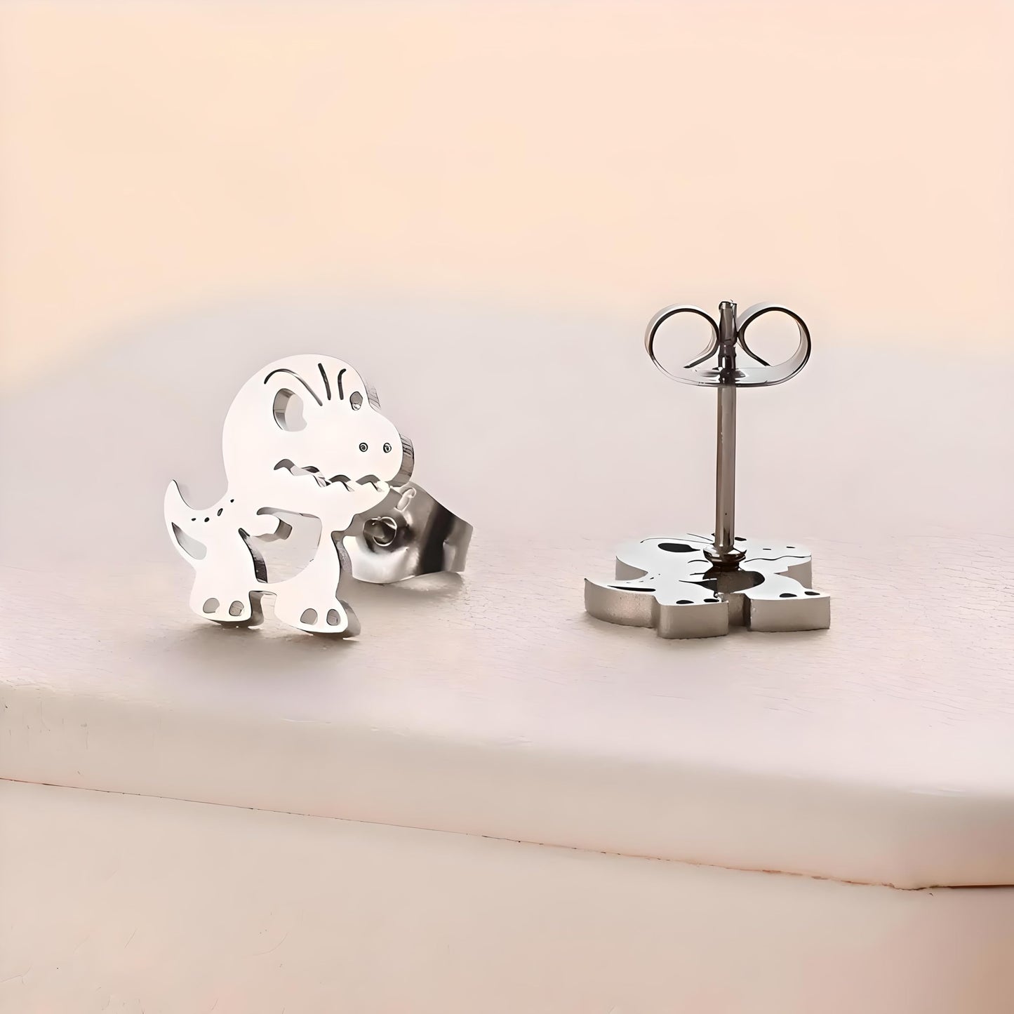 Cute Dinosaur T-Rex Stud Earrings, 3 Colors Set, Gold Silver Black