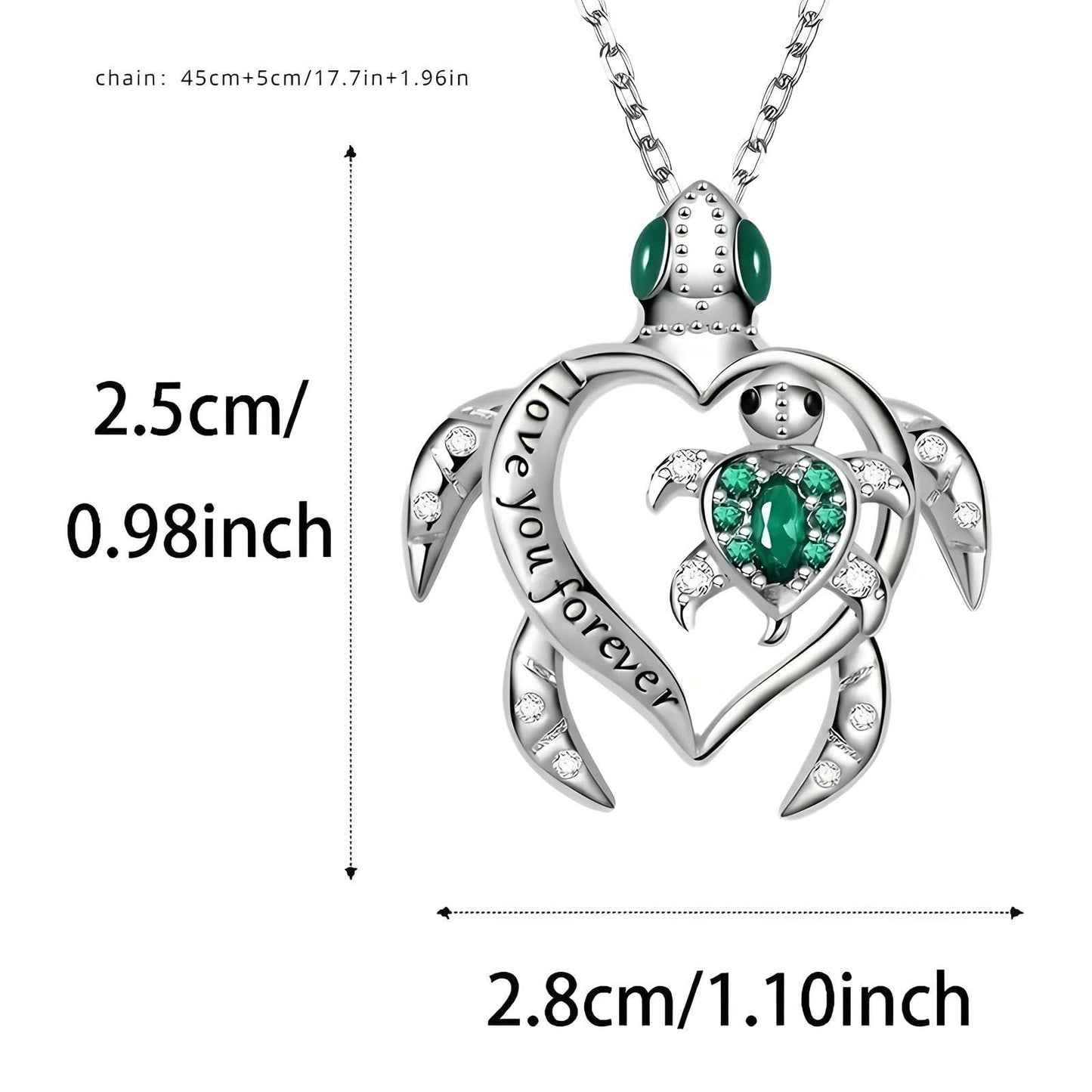 SUPAC Cute Green Turtle Mother Pendant Necklace, Animal Jewelry, Christmas or Birthday Gift
