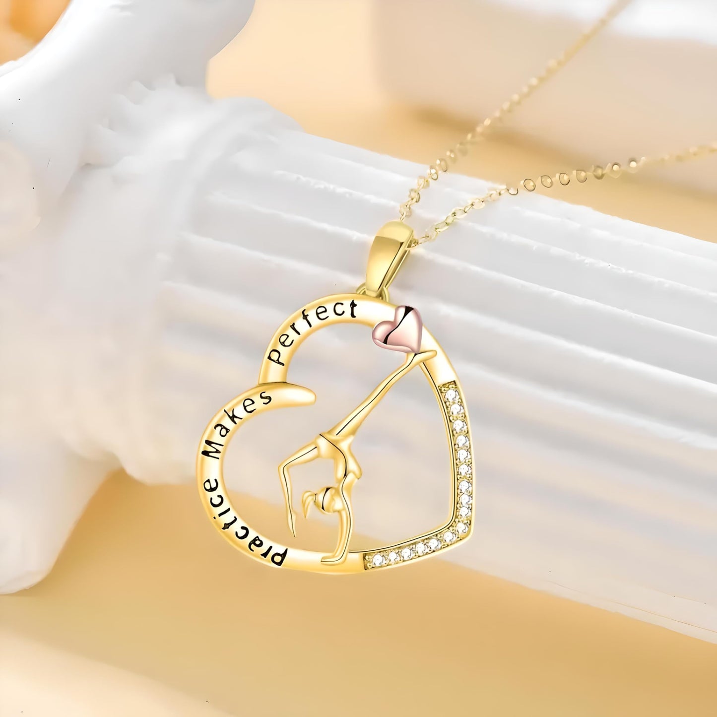 Sports Heart Necklace, 9 Different Sport Options: Basketball, Jumping Cheerleader, Gymnast, Softball, Volleyball, Ballet Ballerina, Runner, Sports Accessories Birthday Gift- Simulated Rainbow Diamonds, Christmas, Birthday or Party Gift