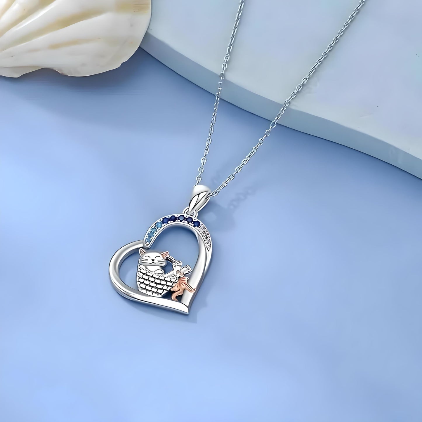 SUPAC Cute Heart Necklace, With Black Cat - Charming Cat Heart in Rose Gold - Stylish Gift for Women & Party Accessory