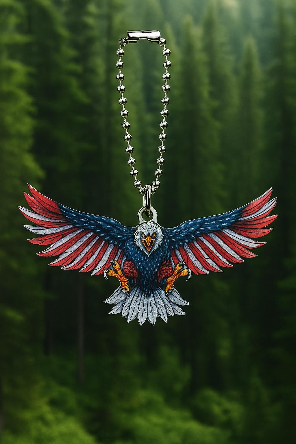 SUPAC Patriotic Eagle Keychain, American Flag Design, Silver Ball Chain - Eagle Keychain Gift