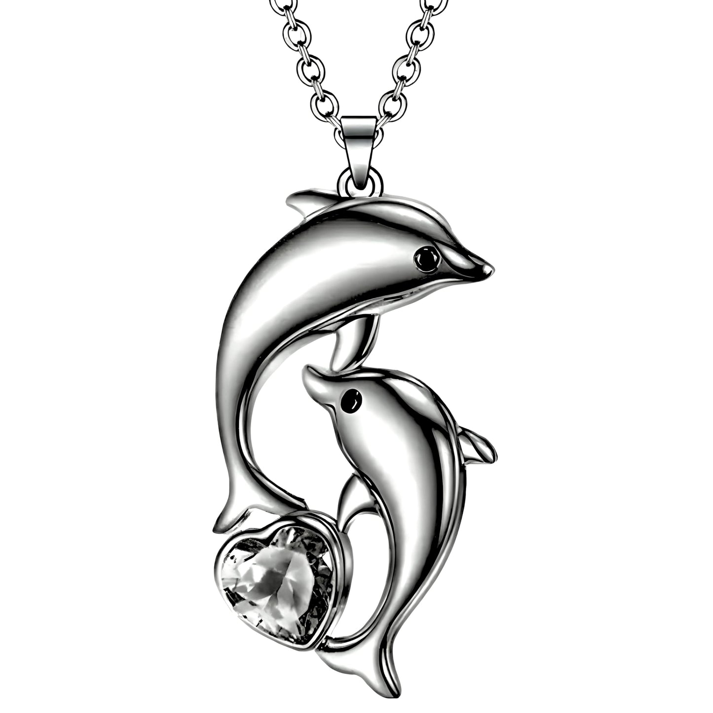 SUPAC Fashion Dolphin Necklace Heart-shaped Cubic Zirconia Decor Pendant Necklace, Cute Animal Dolphin Accessories - Christmas, Birthday Gift