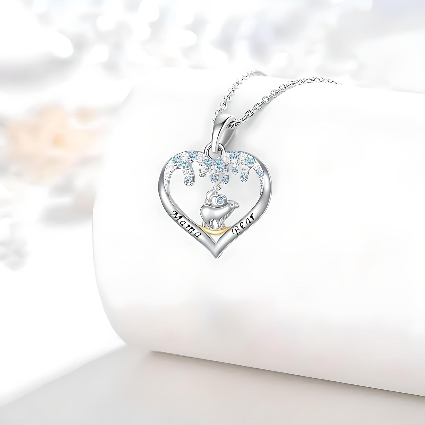 SUPAC Love from the North Pole Mama Bear, Icey Polar Bear Heart Pendant Necklace, Gift for Birthday, Christmas or Anniversaries