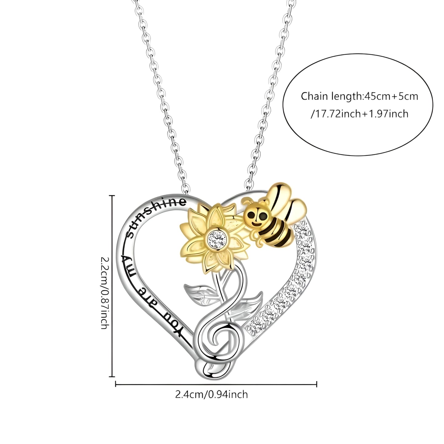 SUPAC You Are My Sunshine Sunflower and Bumble Bee Heart Pendant Necklace for Women, Dainty Jewelry, Birthday or Christmas Gift