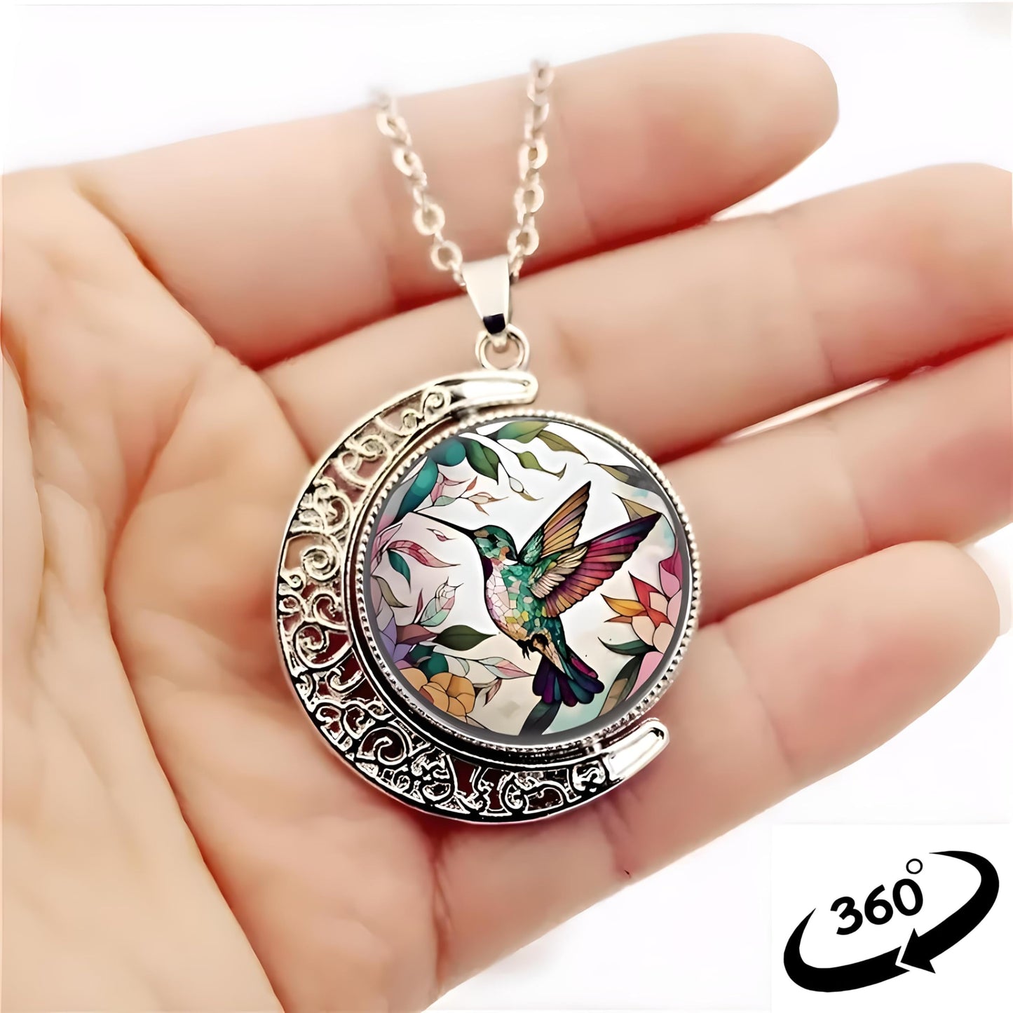 SUPAC Stunning Hummingbird Pendant Necklace - Two Humming Birds Searching for Flower - Fashionable Alloy Jewelry with Delicate Details - Birthday, Party, Gift Idea for Her