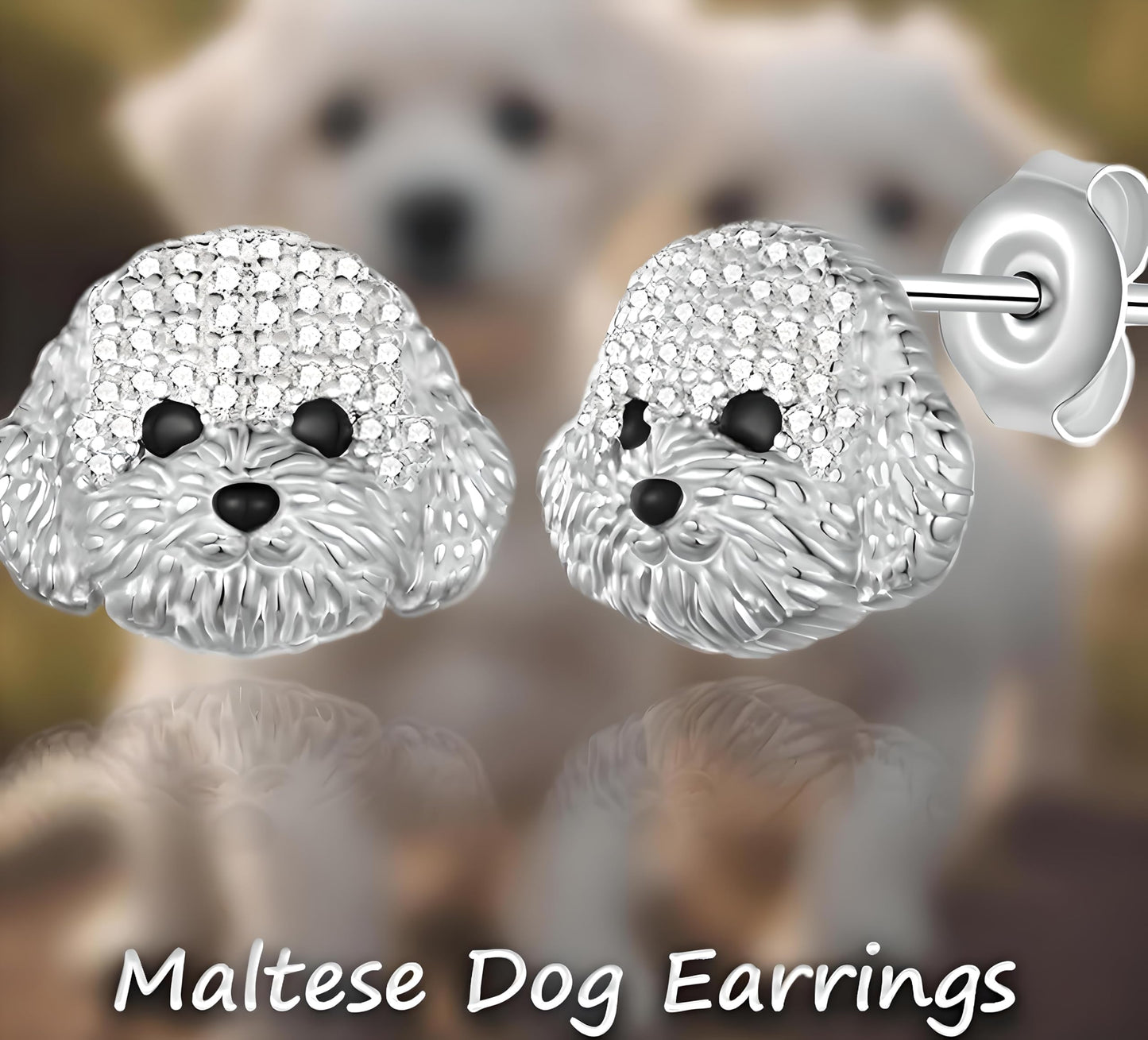 Dog Lovers' Earrings, Different Dog Breed Stud Earrings with Crystals, Rose Gold and Silver Tone - Party, Birthday, or Christmas Gift