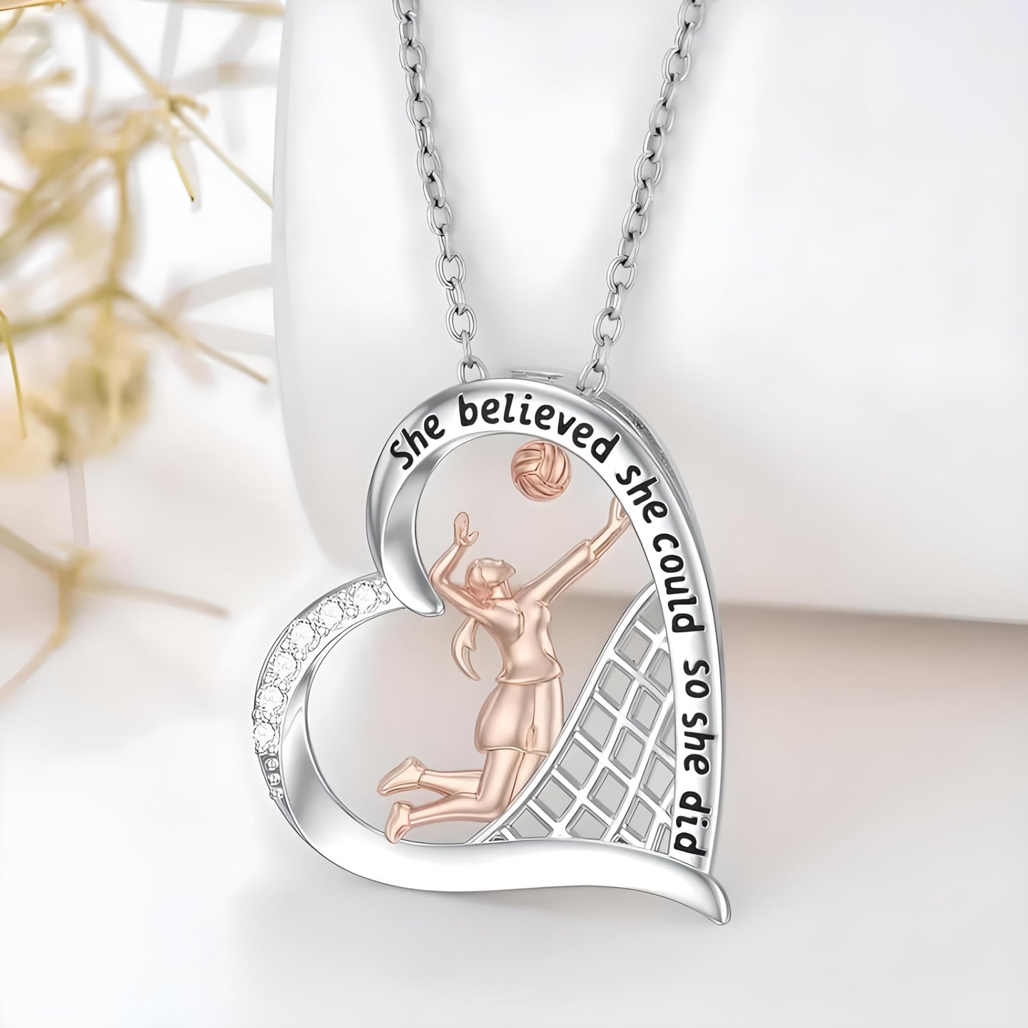 Sports Heart Necklace, 9 Different Sport Options: Basketball, Jumping Cheerleader, Gymnast, Softball, Volleyball, Ballet Ballerina, Runner, Sports Accessories Birthday Gift- Simulated Rainbow Diamonds, Christmas, Birthday or Party Gift