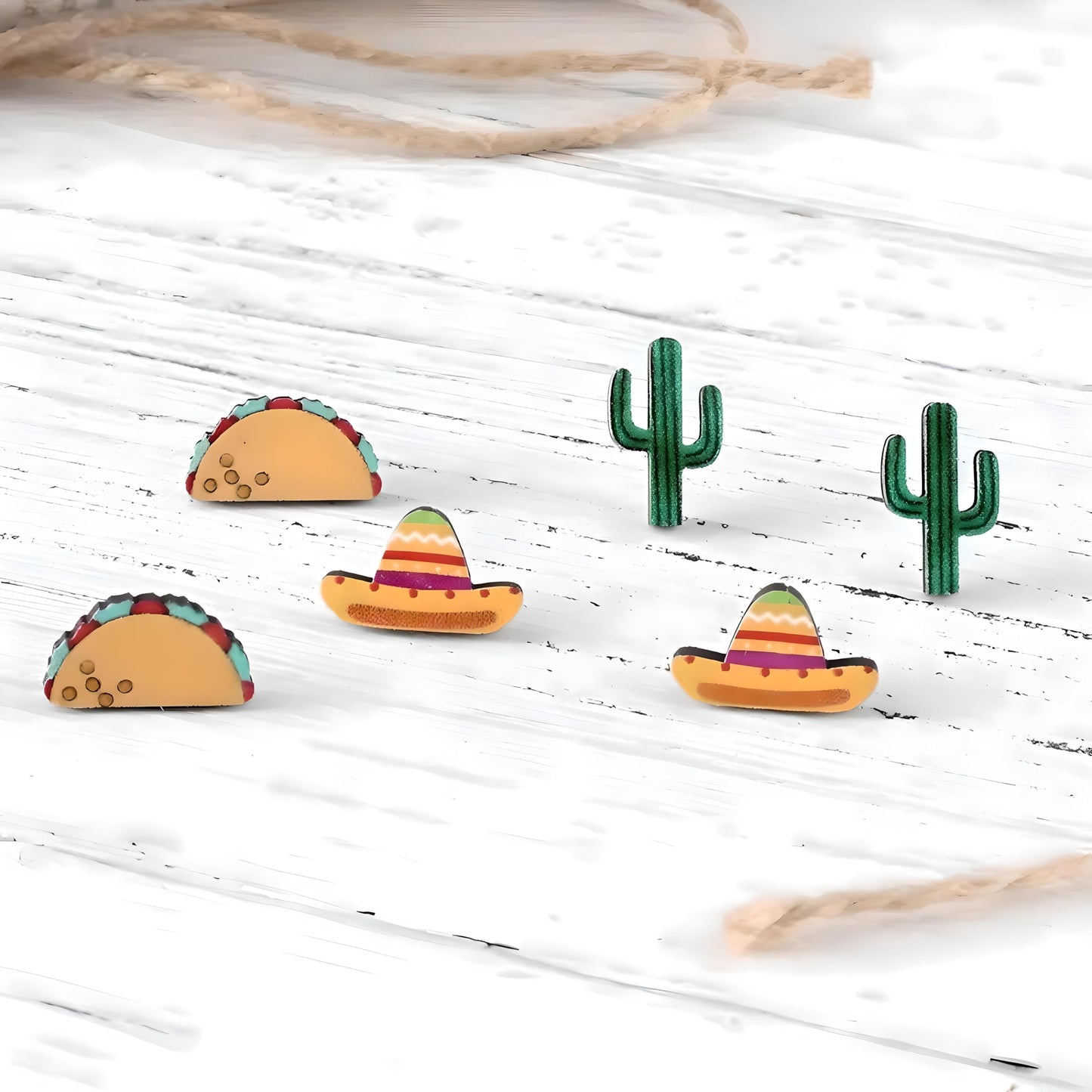 Cute Taco Stud Earrings Set, 3 Pairs of Mexican Cinco de Mayo Food Jewelry, Different Facial Expressions - 0.59 inch