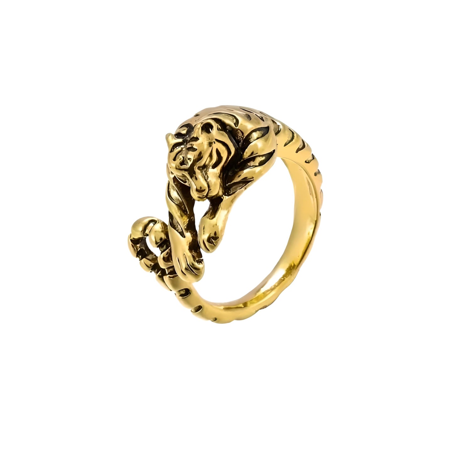 Zodiac Tiger Adjustable Ring, Stainless Steel, Unique Design Exquisite Men's Accessory Jewlery - Gold and Silver Colors, Christmas, Birthday or Party Gift
