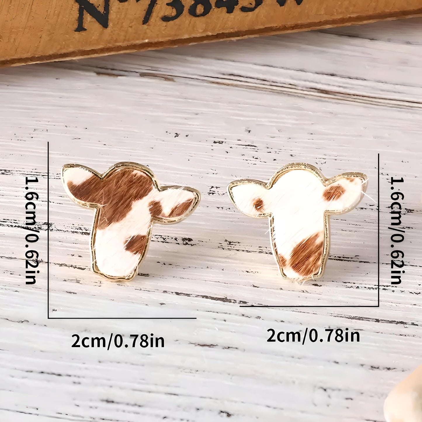 Cowhide Print Stud Earrings, 3-Set Gold-Tone Farm Animal Design, 0.78 x 0.62 inches -Brown, Orange, and Black Colors