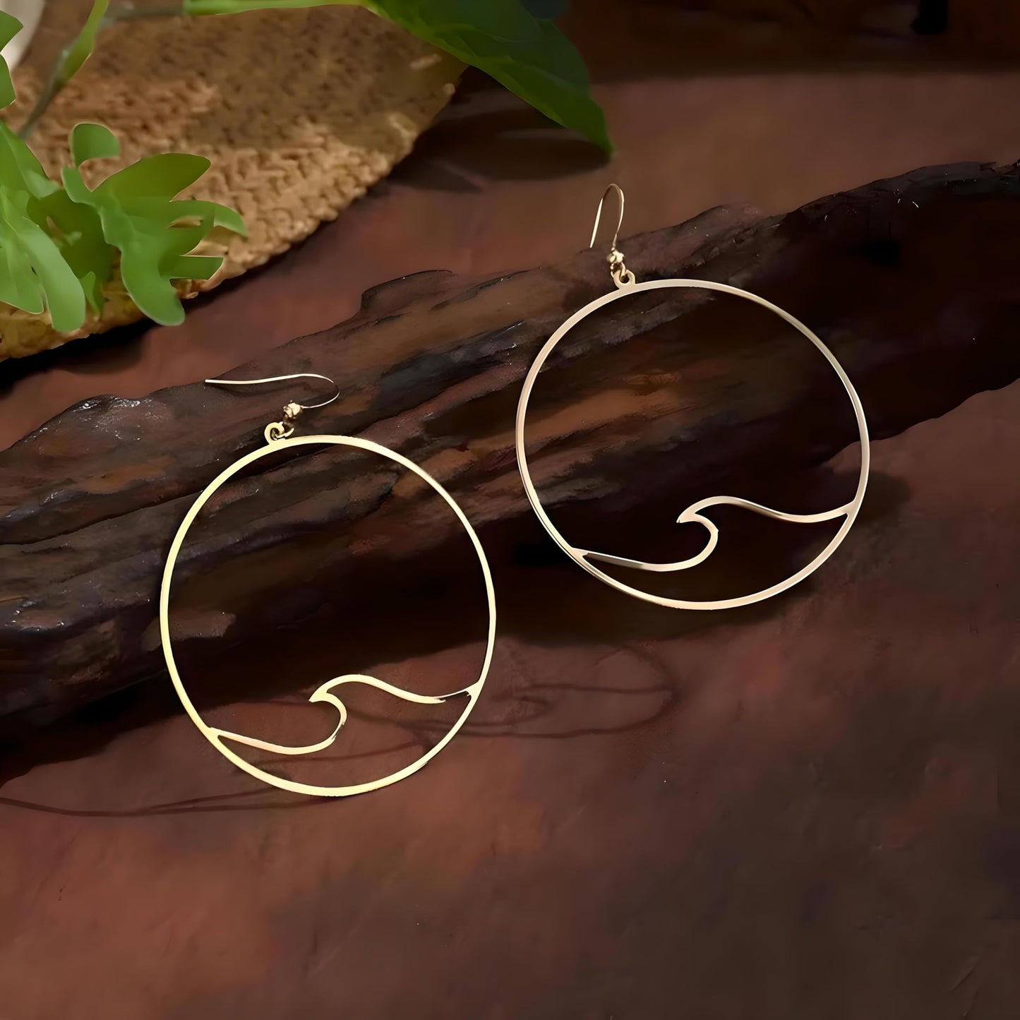 SUPAC Wave Design Hoop Earrings, Gold-Tone, 2.67 inch Large Circle Drop