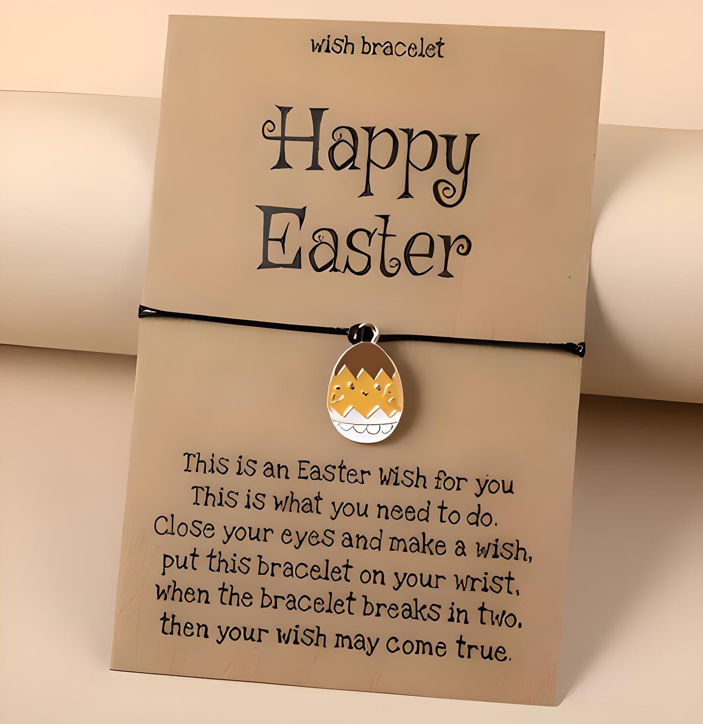 Easter Wish Bracelet with Bunny Charm, Easter Egg, Black String Adjustable Friendship Bracelet, Holiday Gift