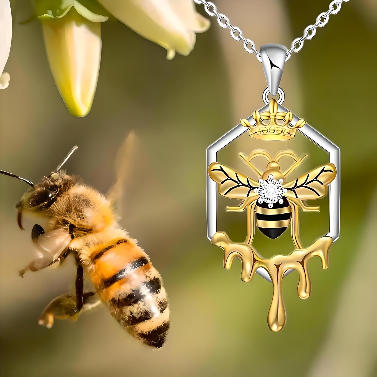 SUPAC You Are My Sunshine Sunflower and Bumble Bee Heart Pendant Necklace for Women, Dainty Jewelry, Birthday or Christmas Gift