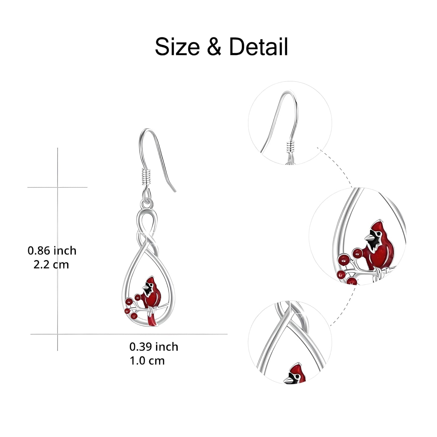 SUPAC Red Cardinal Jewelry Set, Necklace, Dangle Earrings, Bracelet, and Adjustable Ring - Cardinal Jewelry Gift