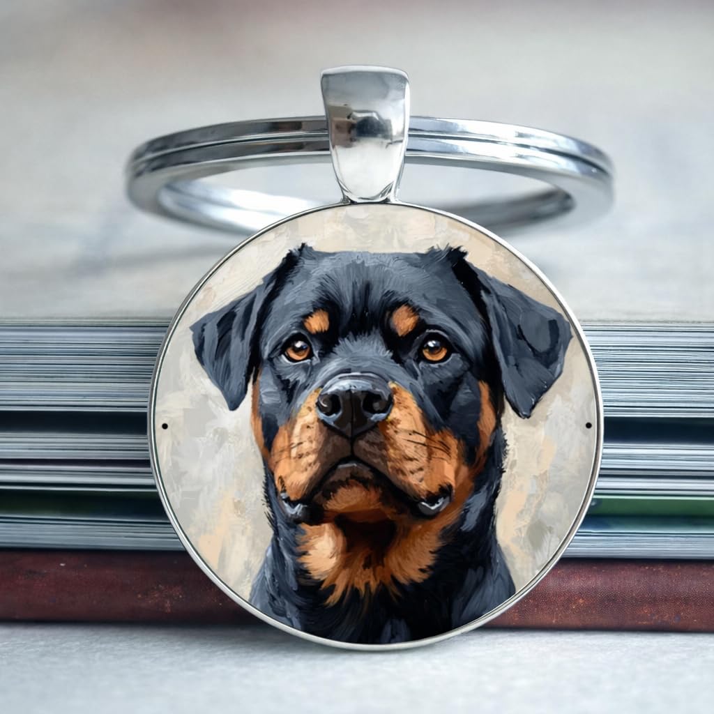 SUPAC Dog Lovers' Keychain, Different Puppy Breeds Portrait Round Glass Keychain, Silver Metal Frame, 1.06 Inch Diameter
