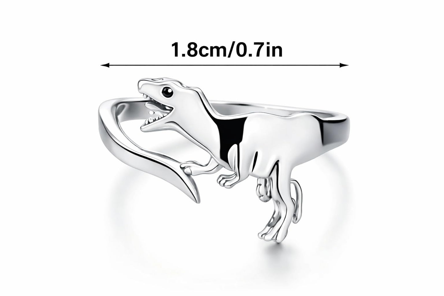 SUPAC Dinosaur T-Rex Adjustable Ring, Stainless Steel Cute Cartoon Design - Gift for Dinosaur Lovers