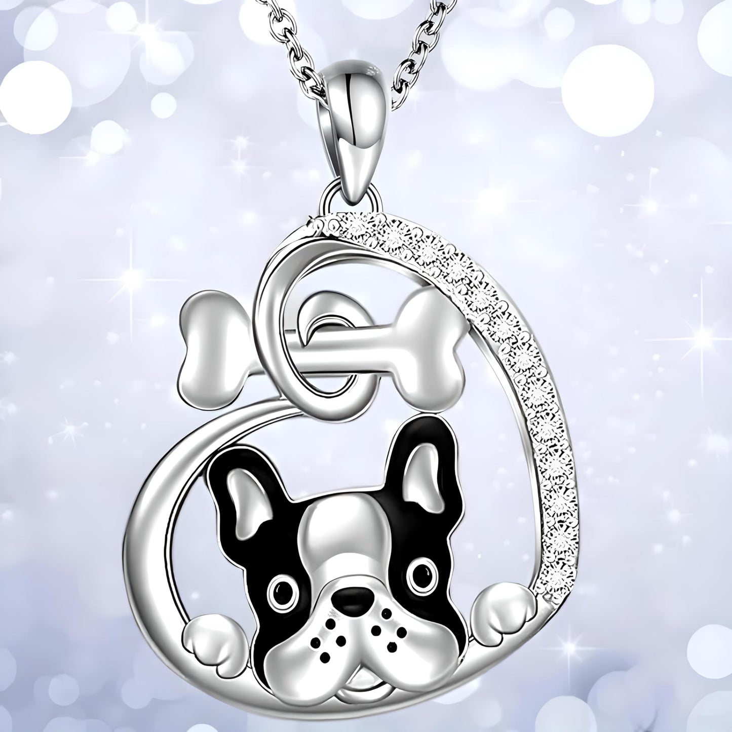 SUPAC Dog Breeds Necklace, German Shepherd, Labrador Retriever, Heart Pendant Necklace, Black and Gold, Crystal Paw Print Design, Dog Lovers Gift