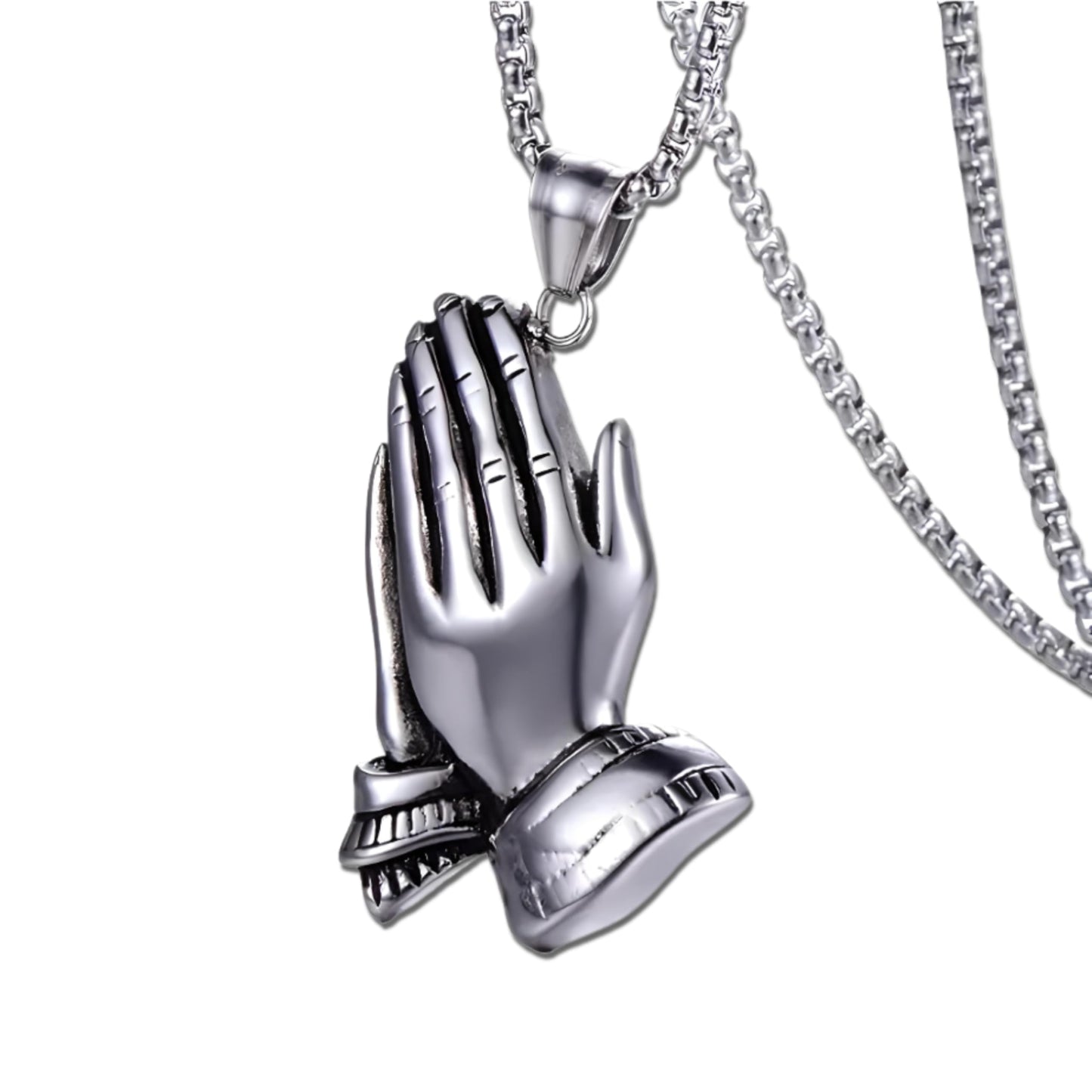 Exquisite Silver Prayer Hands Necklace - A Symbol of Faith, Elegance, and Spiritual Connection - 1pc Prayer Hands Stainless Steel Chain Pendant