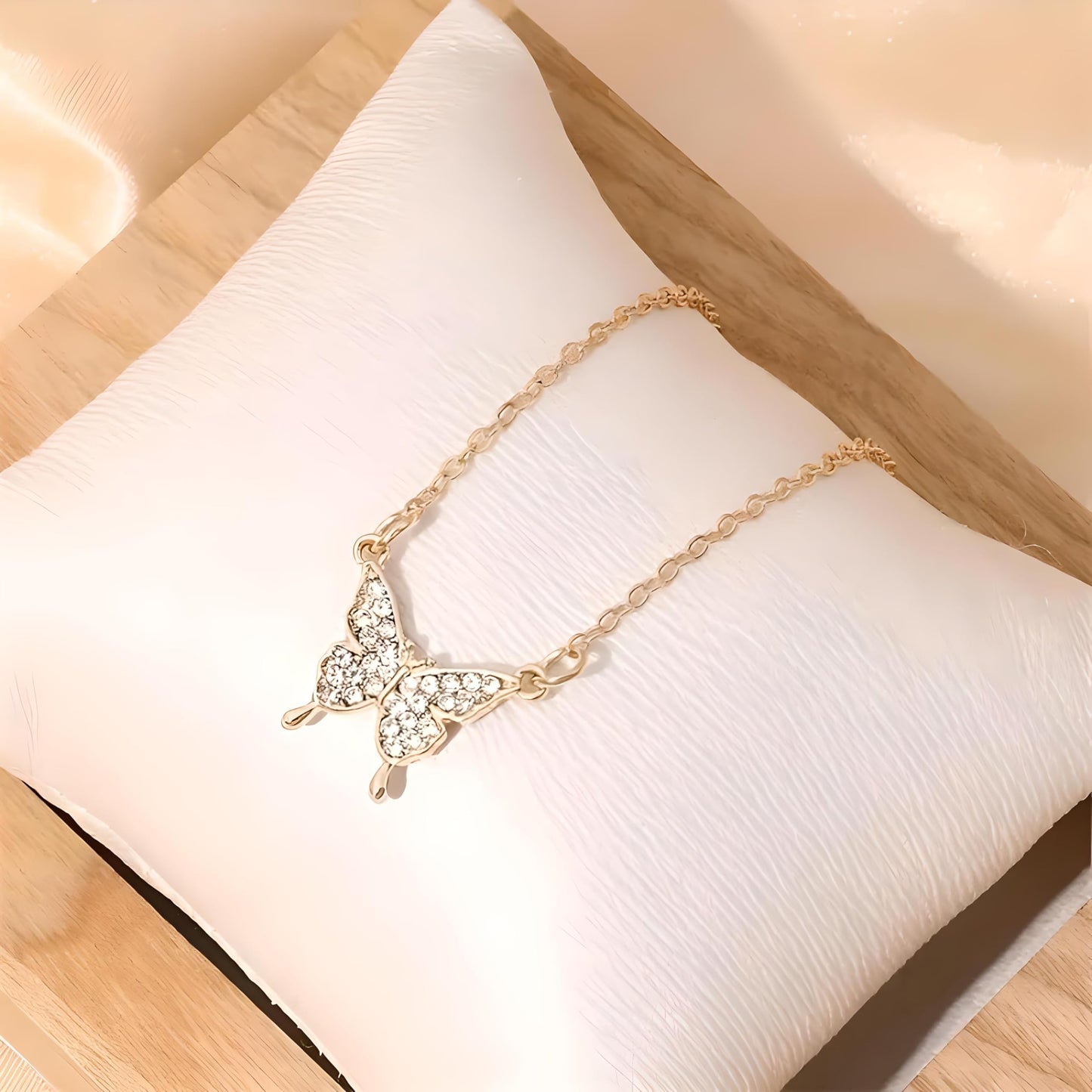 SUPAC Simulated Diamond Butterfly Pendant Necklace Golden Color Neck Jewelry Gift For Women - Graceful Beauty to Adorn Your Neckline with Sparkling Sophistication - Christmas or Birthday Gift