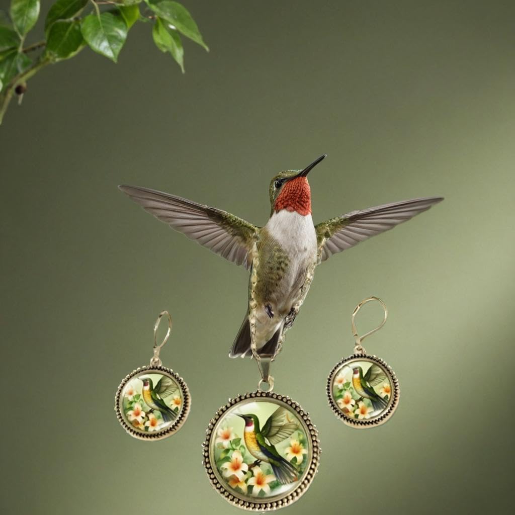 SUPAC Stunning Hummingbird Pendant Necklace - Two Humming Birds Searching for Flower - Fashionable Alloy Jewelry with Delicate Details - Birthday, Party, Gift Idea for Her