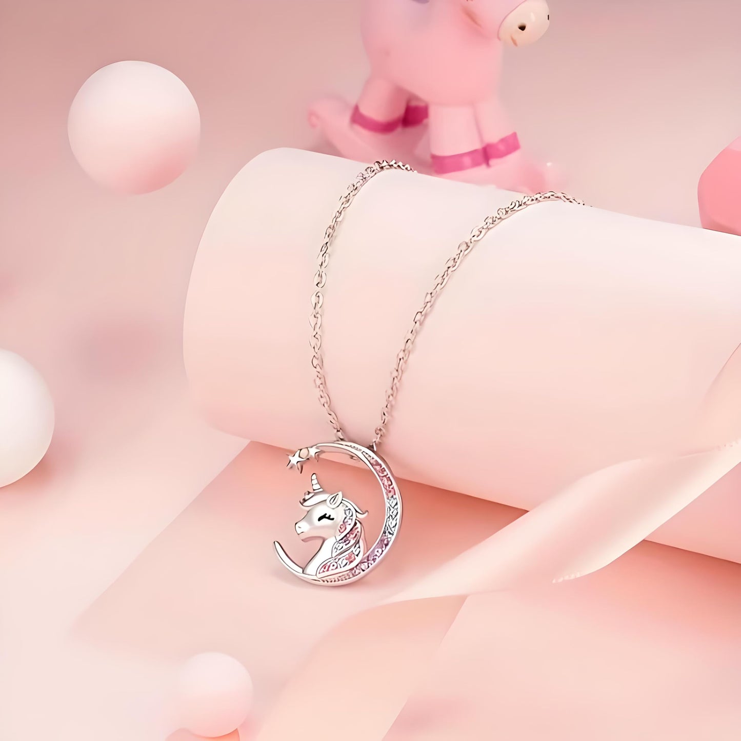 Unicorn Crystal Jewelry Set, Moon Necklace, Earrings, Ring and Bracelet, Silver - Unicorn Jewerly Gift