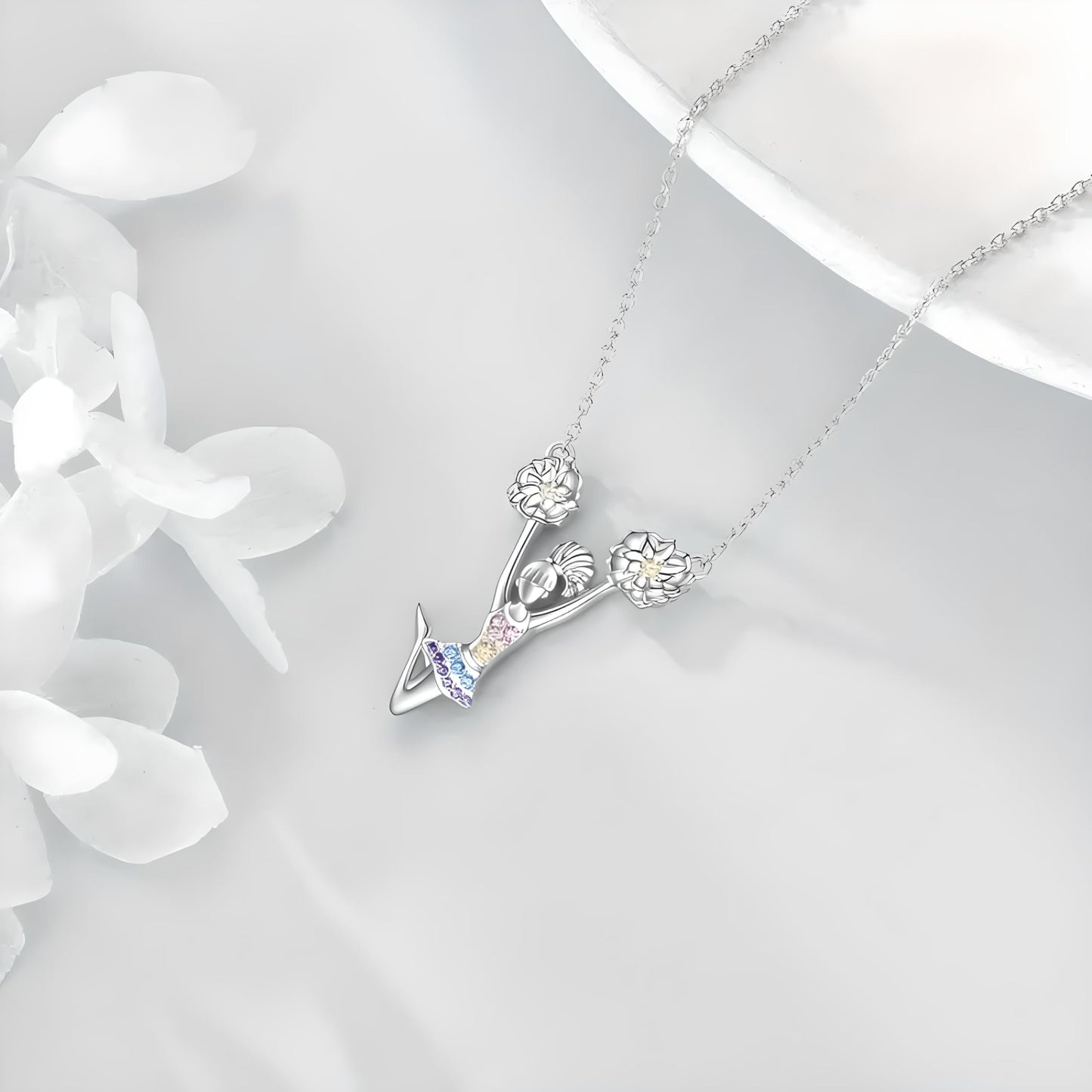 Sports Heart Necklace, 9 Different Sport Options: Basketball, Jumping Cheerleader, Gymnast, Softball, Volleyball, Ballet Ballerina, Runner, Sports Accessories Birthday Gift- Simulated Rainbow Diamonds, Christmas, Birthday or Party Gift