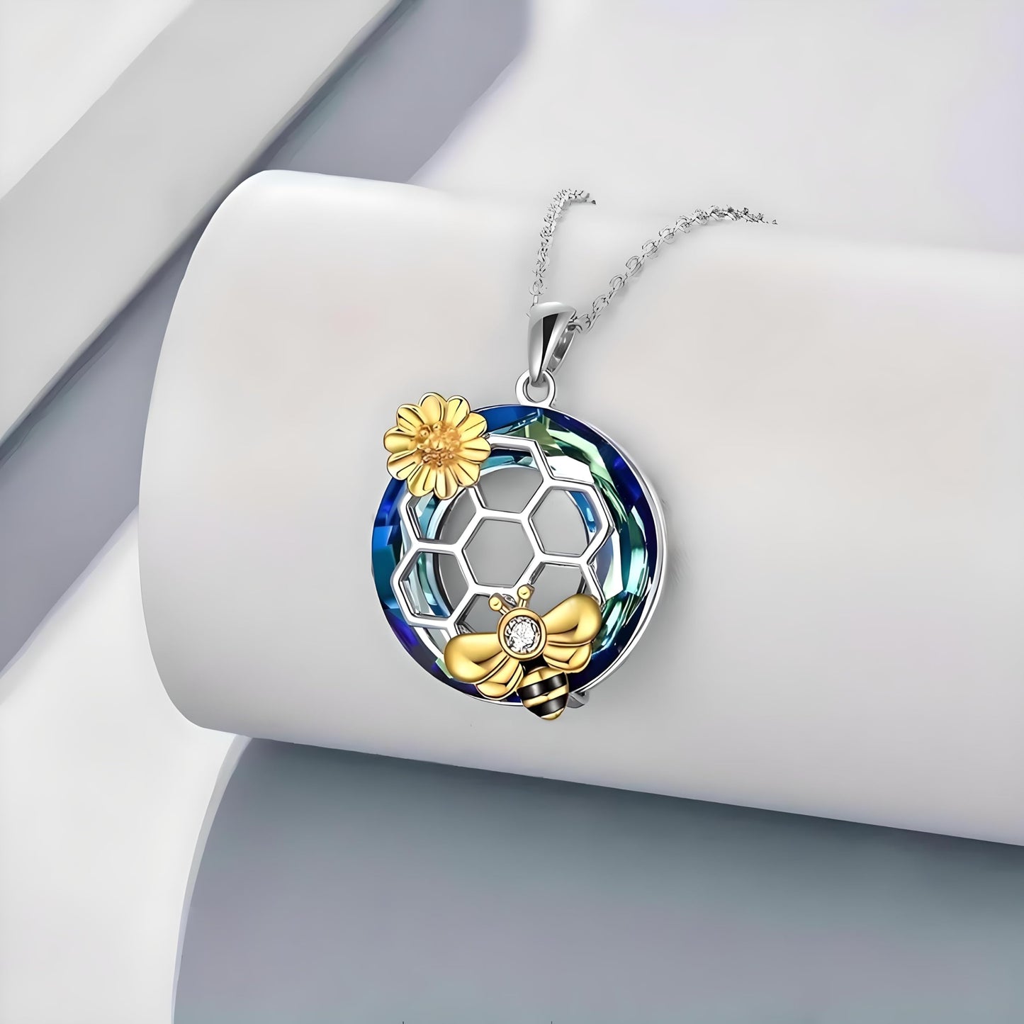 SUPAC You Are My Sunshine Sunflower and Bumble Bee Heart Pendant Necklace for Women, Dainty Jewelry, Birthday or Christmas Gift